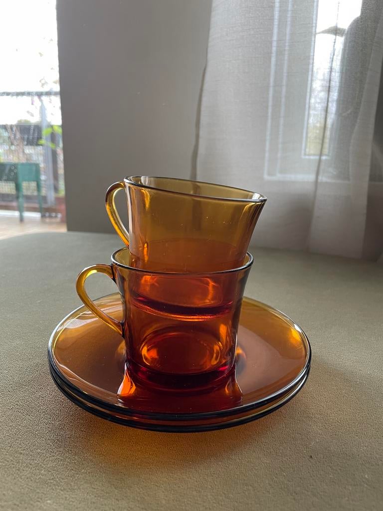Retro vintage koffie kopjes met schotel - oker geel -, Ophalen