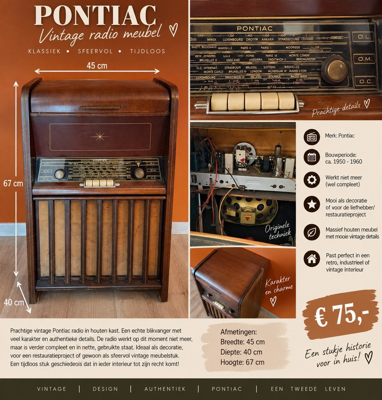 Vintage Pontiac radio meubel - Klassiek en Sfeervol, Ophalen