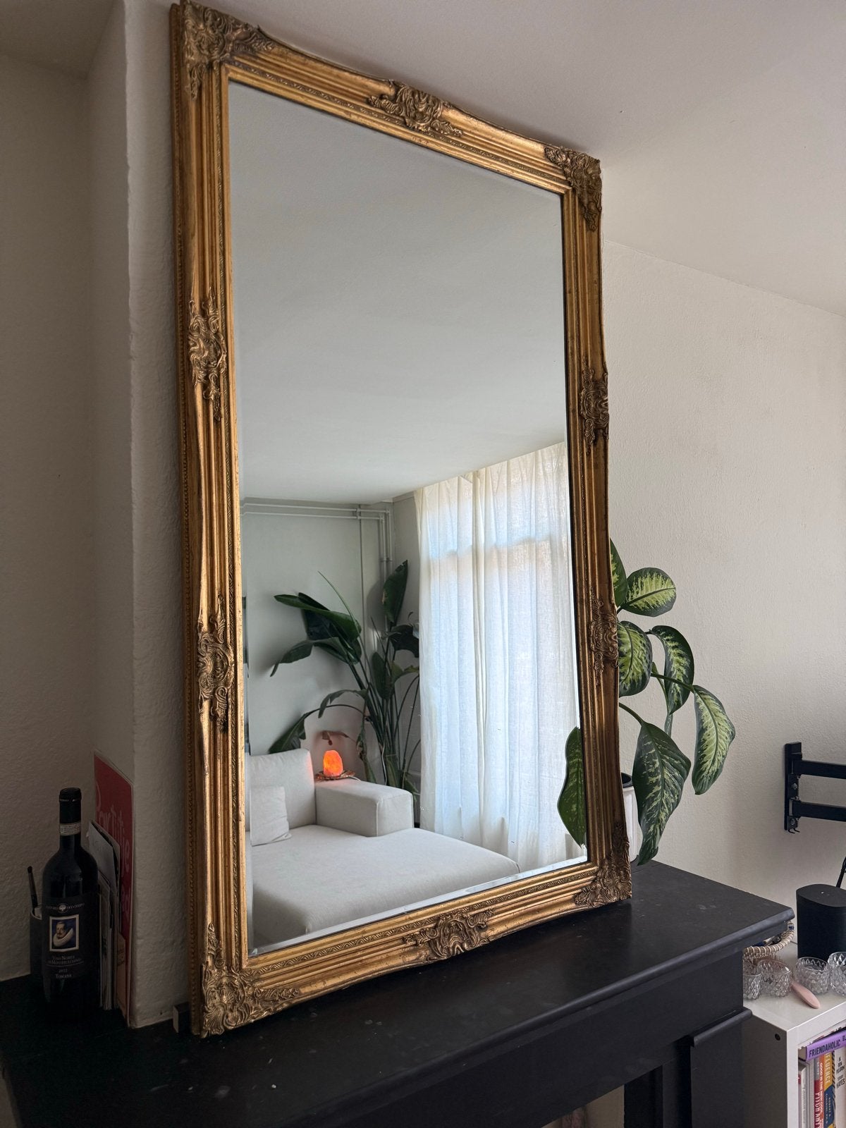 Grote gouden spiegel met barok lijst, Ophalen, 100 tot 150 cm, Zo goed als nieuw, 75 tot 100 cm