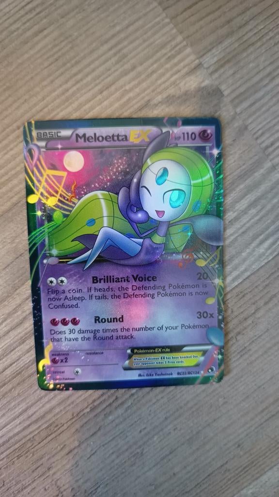 Meloetta EX Pokémon Kaart RC12/RC124 - Zeldzaam Foil, Ophalen of Verzenden, Zo goed als nieuw, Losse kaart, Foil