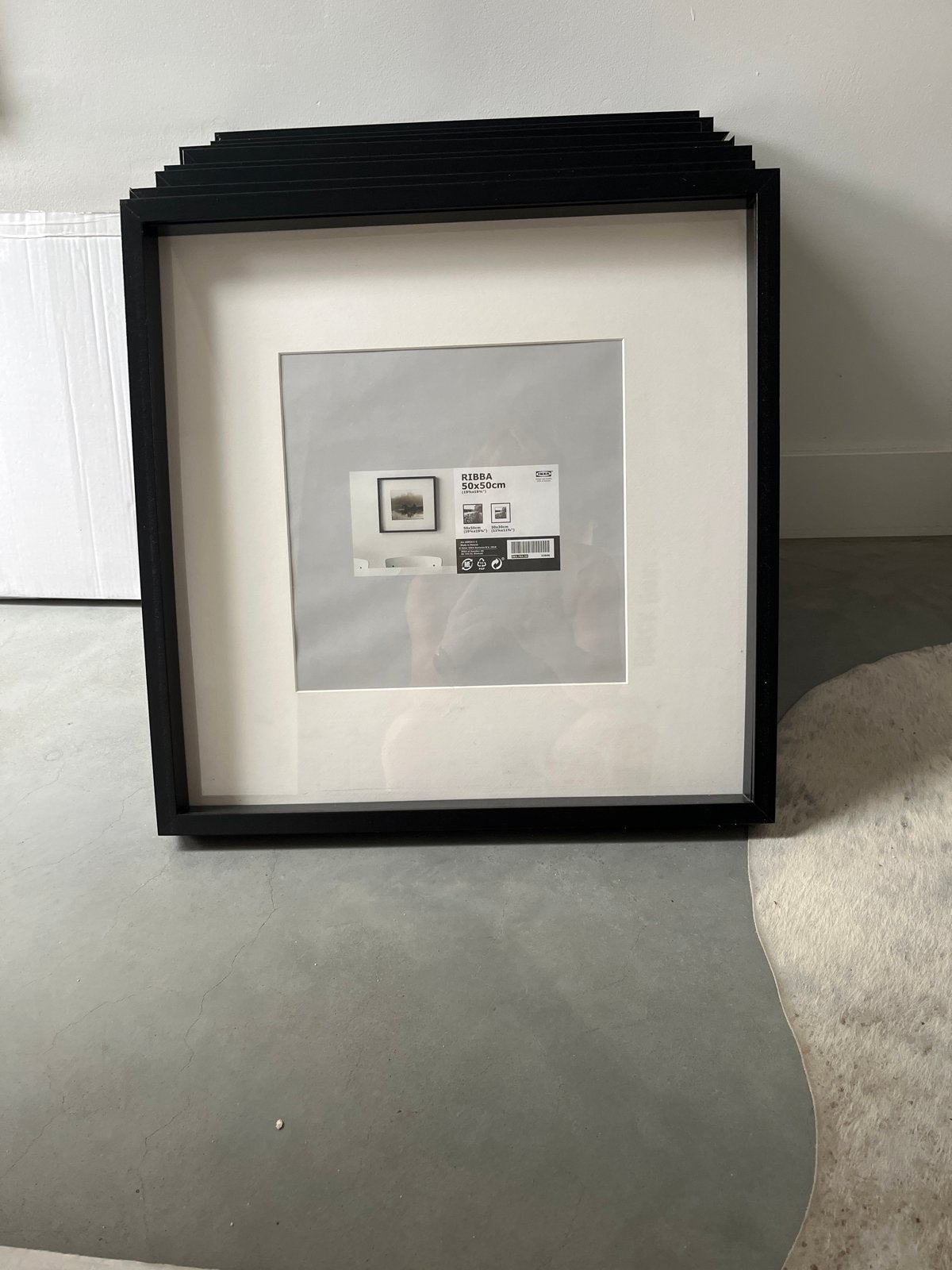 7 x IKEA RIBBA Fotolijst 50x50 cm Zwart met Passe-partout, Ophalen, Nieuw, Fotolijst, Hout