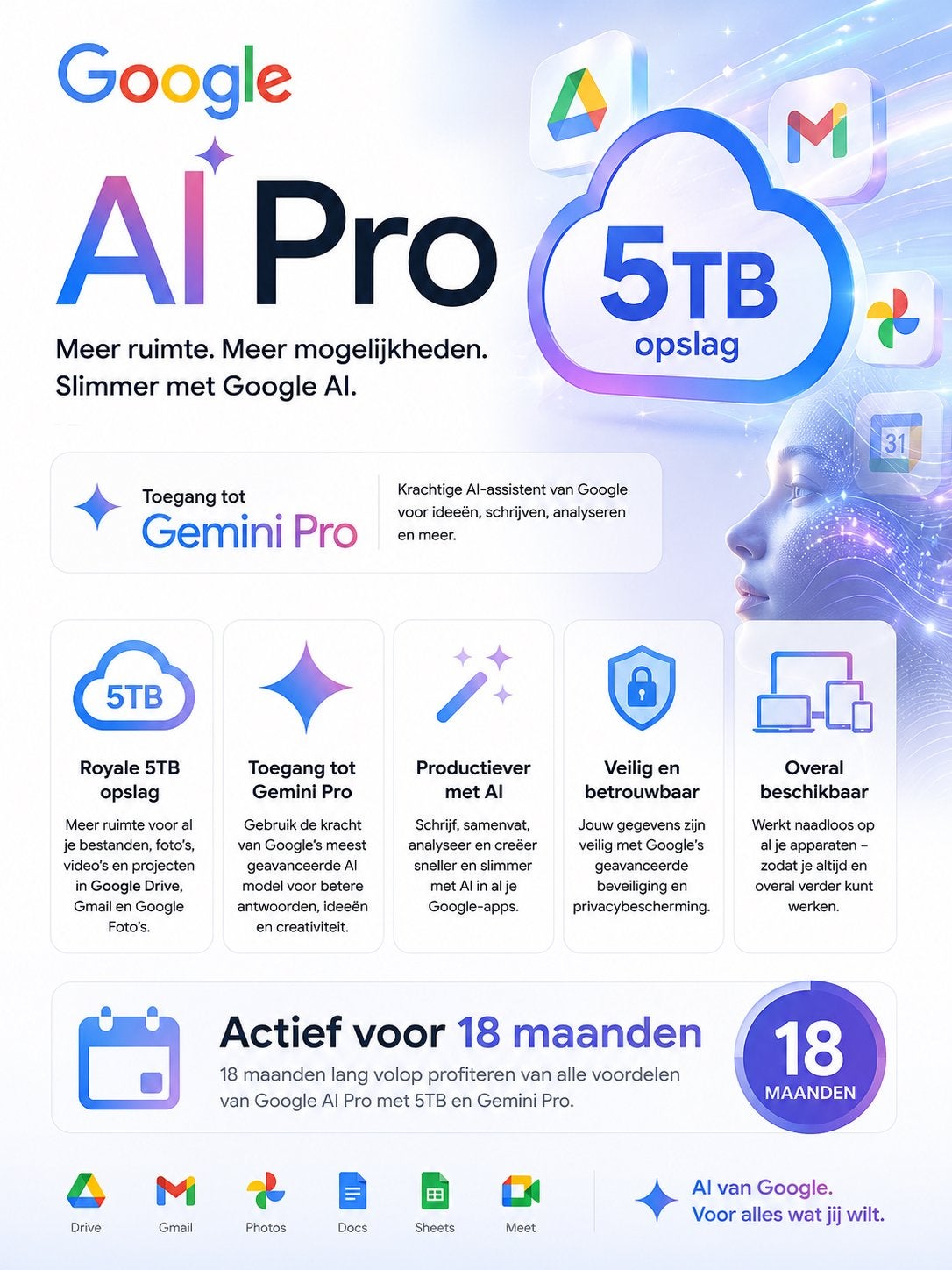 Google Gemini AI Pro: 5 TB Cloud Opslag, 18 Maanden, Computers en Software, Ophalen, Nieuw, Excel