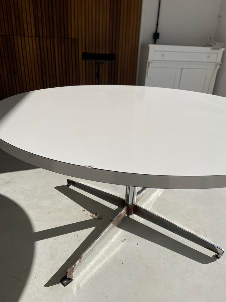 Ronde eettafel met metalen onderstel (170 cm) - Gebruikt, Ophalen, Gebruikt, 150 tot 200 cm, Rond
