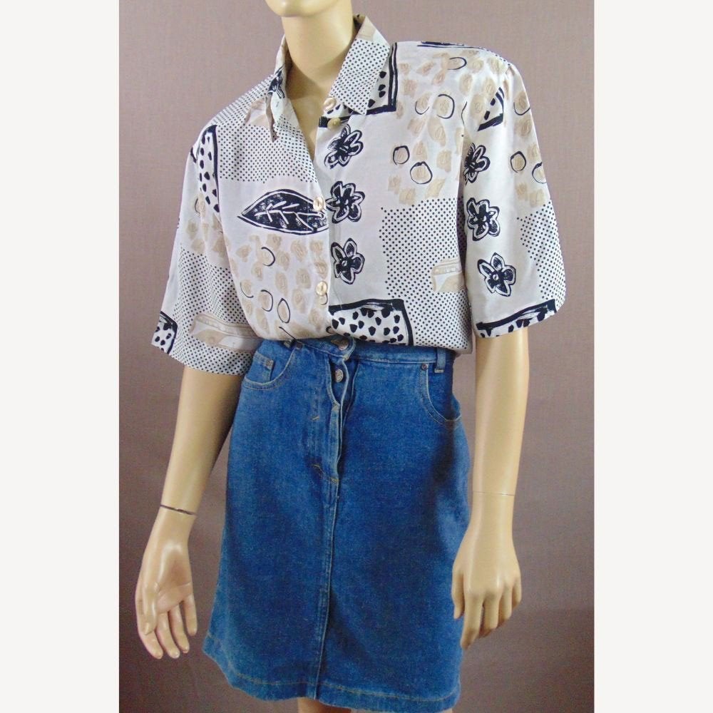 Vintage witte 90s blouse print maat 38, Maat 38/40 (M), Verzenden, Wit, Zo goed als nieuw