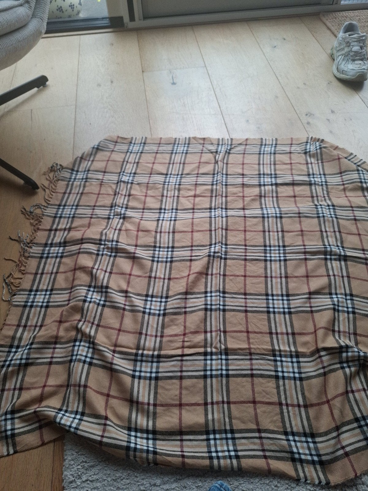 Geruite plaid 1x1 meter - Beige met franjes, Ophalen of Verzenden