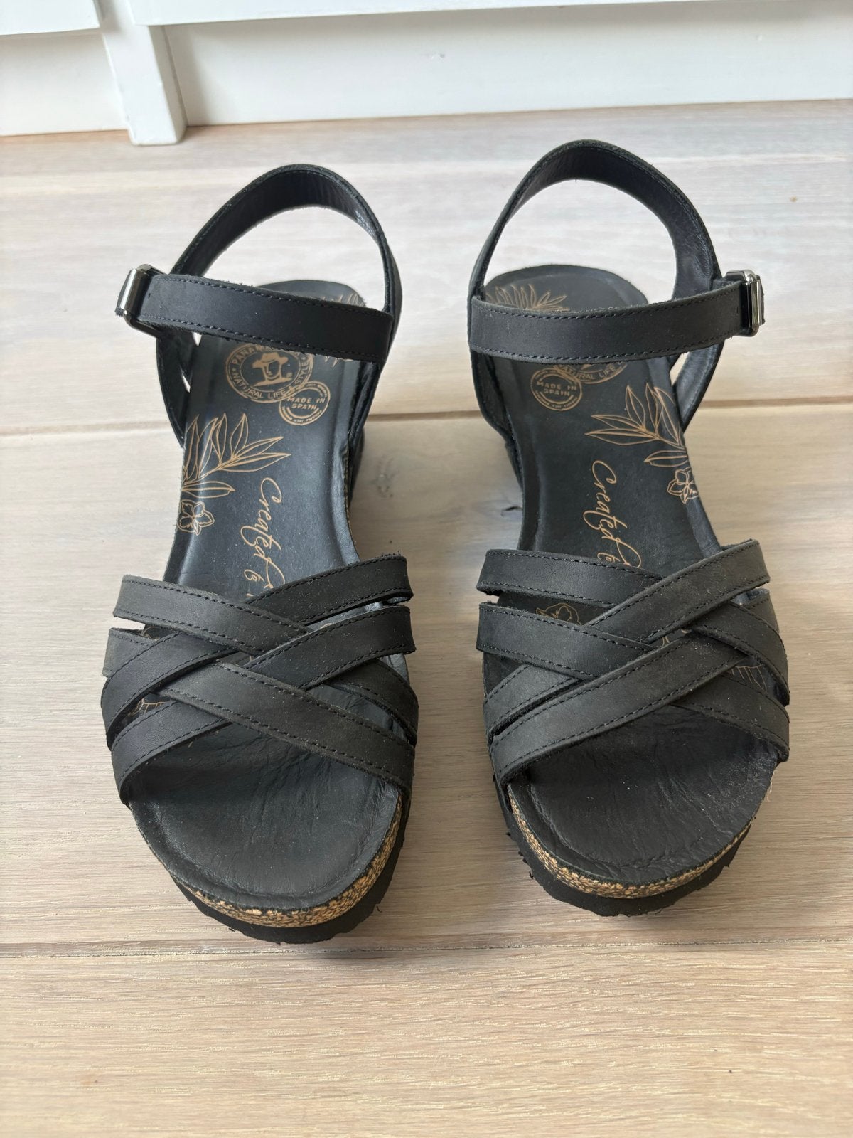 Panama Jack zwarte leren sandalen/wedges, Ophalen of Verzenden, Zo goed als nieuw, Zwart, Sandalen of Muiltjes