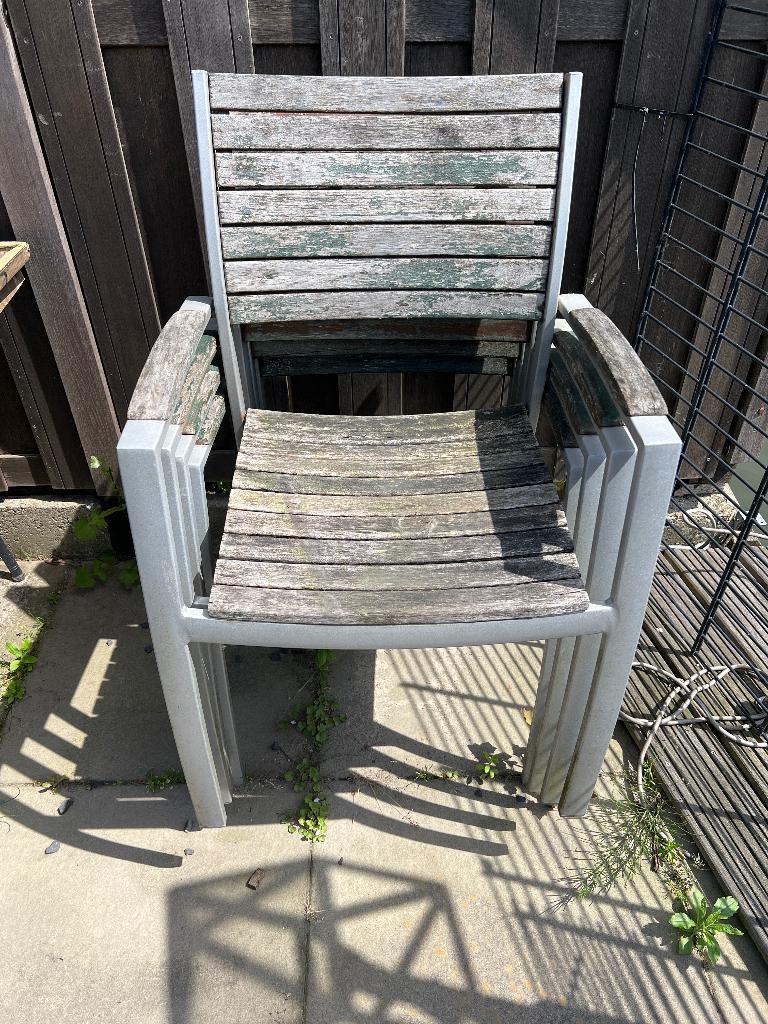 Tuinstoelen roestvrij staal 4 stuks, Tuin en Terras, Tuinstoelen, Ophalen, Gebruikt, Rvs, Stapelbaar
