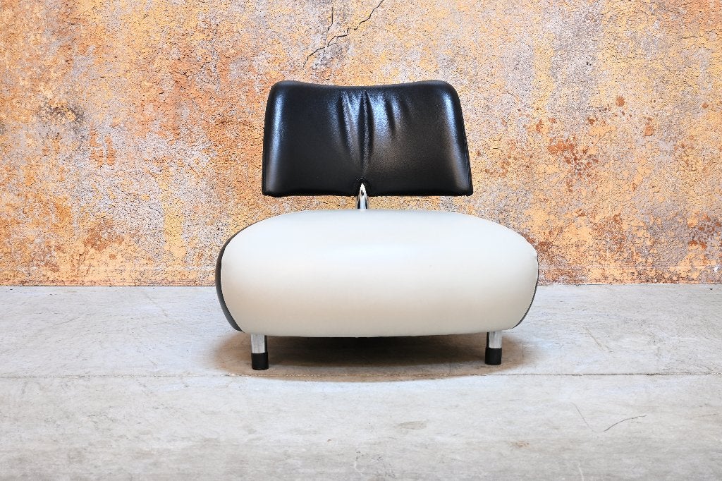 ZGAN Leolux Pallone design fauteuil in grijs + zwart leer