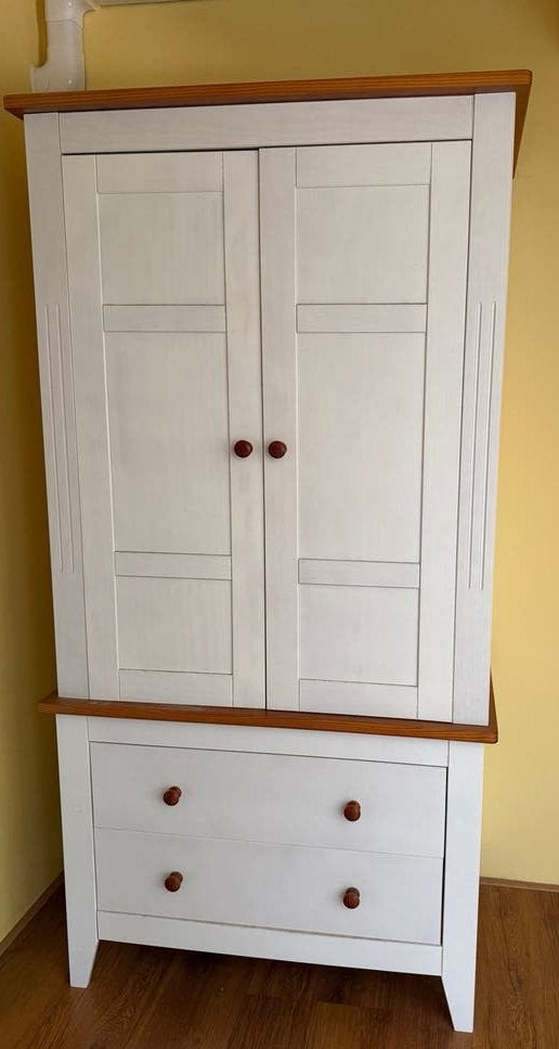 Witte kledingkast met lades en 2 wandplanken, Gebruikt, 50 tot 100 cm, 150 tot 200 cm, Overige houtsoorten