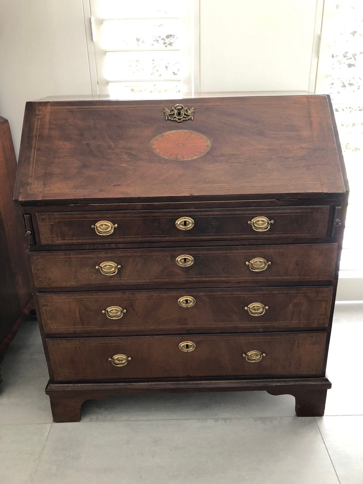 Antiek Mahonie Bureau met Leren Inleg, Antiek en Kunst, Ophalen
