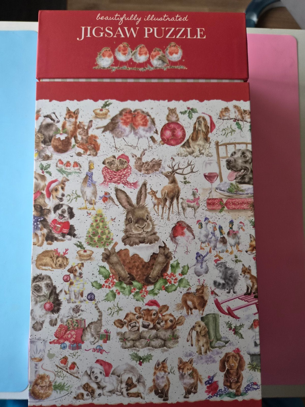 Legpuzzel met dieren jerstthema 1.000 stukjes, Ophalen of Verzenden, 500 t/m 1500 stukjes, Zo goed als nieuw, Legpuzzel