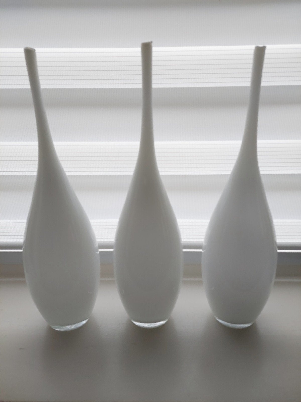 Set van 3 mondgeblazen witte vazen, jaren '90, Antiek en Kunst, Ophalen of Verzenden