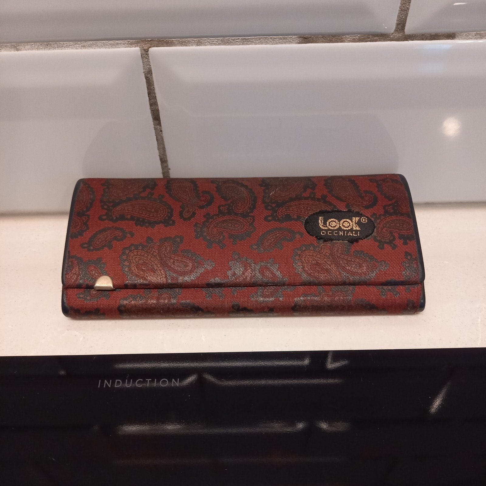Vintage LOOK Occhiali brillenkoker Rood Paisley Italy, Ophalen of Verzenden, Rood, Overige merken