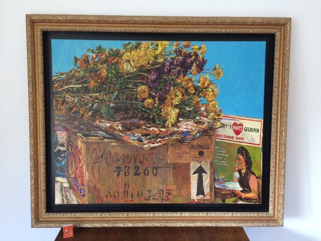 Zangeres Zonder Naam groot barok schilderij + LP uit 't hart, Gebruikt, Oorspronkelijke maker, Ophalen of Verzenden, Schilderij