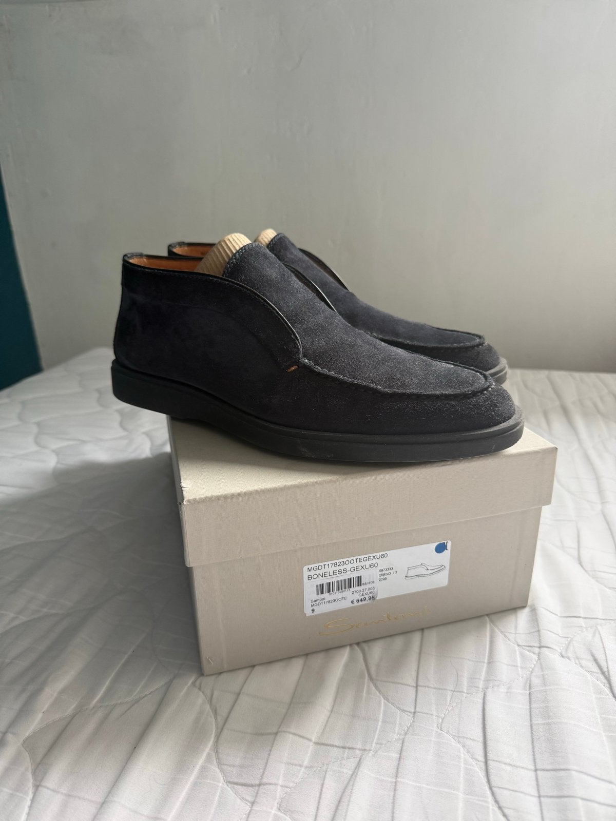 Santoni loafers - 1x gedragen, met doos, Ophalen of Verzenden, Zo goed als nieuw, Zwart, Loafers
