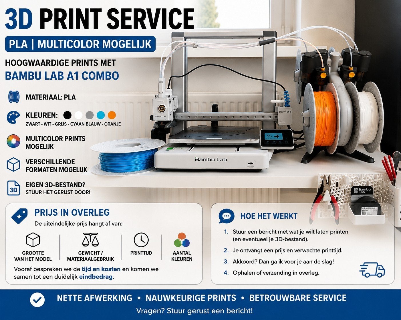 3D Print Service | Multi-color mogelijk!, Computers en Software, 3D Printers, Ophalen of Verzenden, Nieuw, Filament, Bambu lab A1
