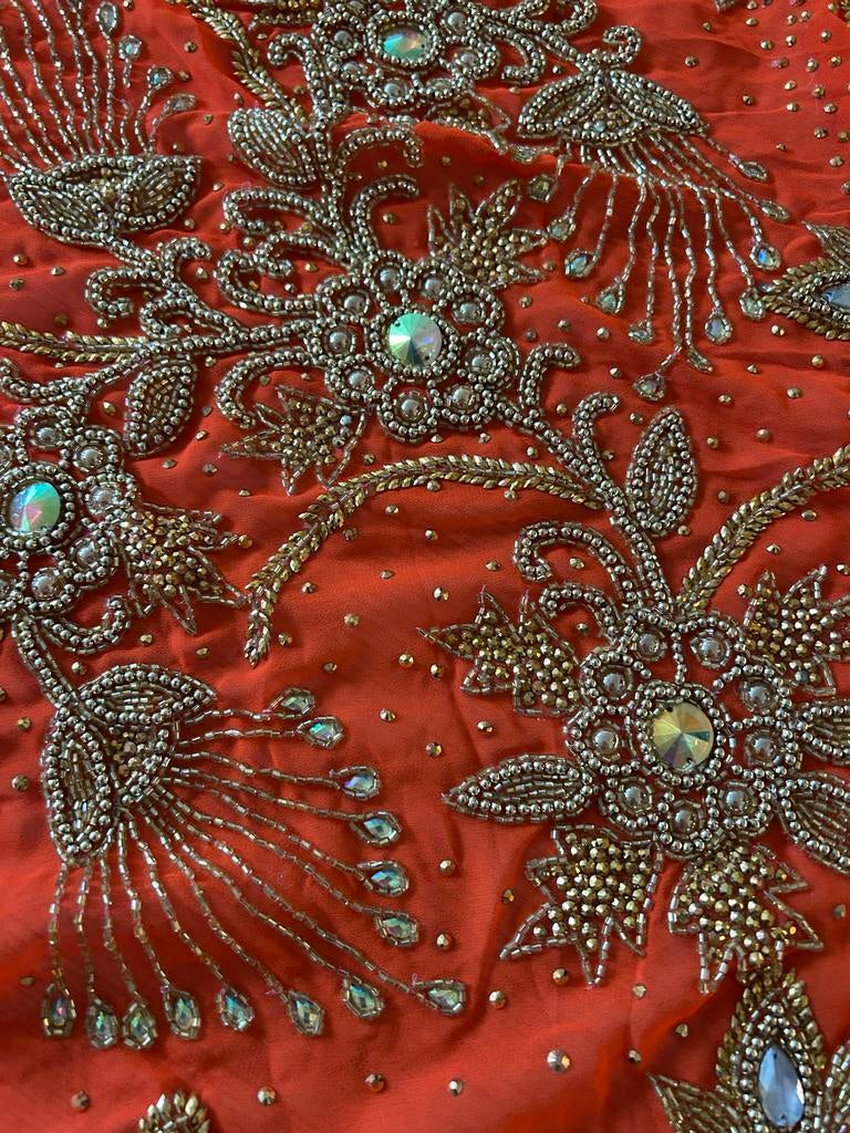 Nieuwe Oranje Saree Stof - Prachtig Versierd, Ophalen, Nieuw, Oranje, Overige typen