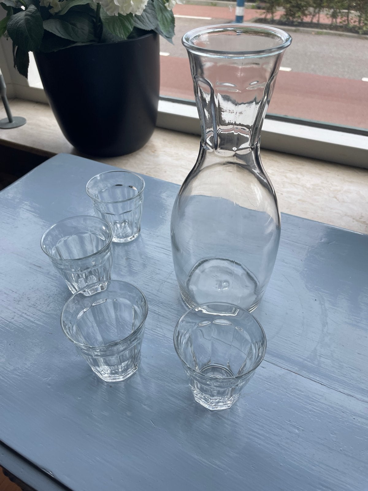 Duralex Picardie Karaf met 4 glazen - Zo goed als nieuw, Ophalen, Glas of Glazen, Overige merken, Modern