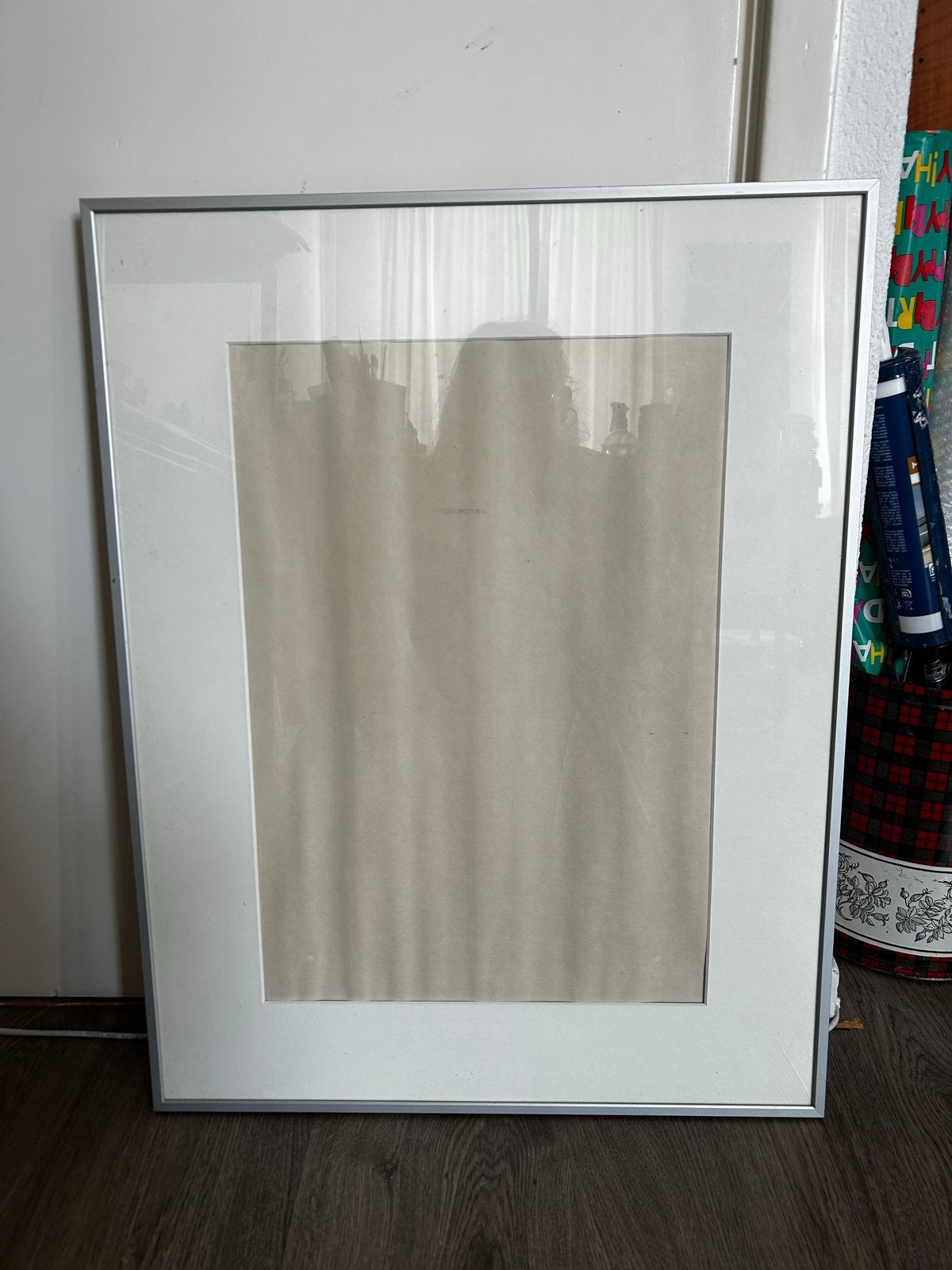 Lijst 50x65 cm met passe-partout - Zilverkleurig, Ophalen, Gebruikt, Fotolijst, Met glas