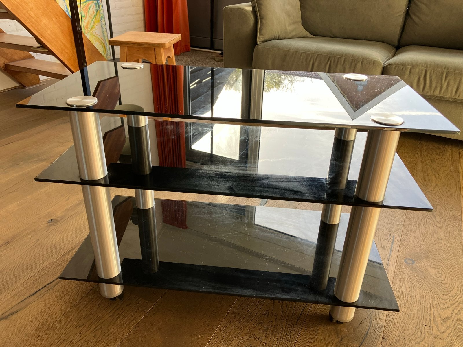 Moderne Glazen TV- en Stereomeubel, Ophalen, Gebruikt, 50 tot 100 cm, Glas