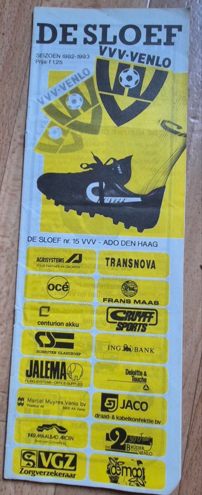 Programmaboekje VVV Venlo - ADO Den Haag 1992-1993, Verzamelen, Ophalen of Verzenden, Gebruikt, Overige binnenlandse clubs, Boek of Tijdschrift