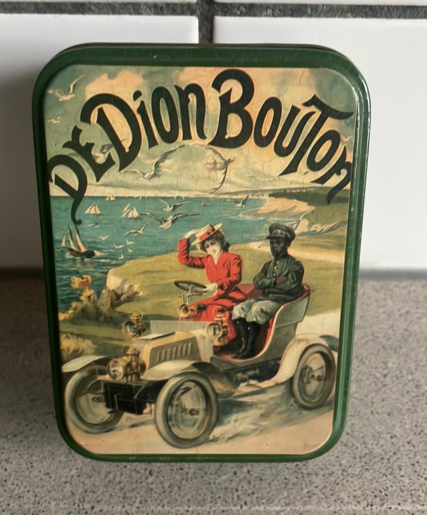Prachtig oud blik De Dion Bouton trommel vintage, Ophalen of Verzenden, Zo goed als nieuw, Overige