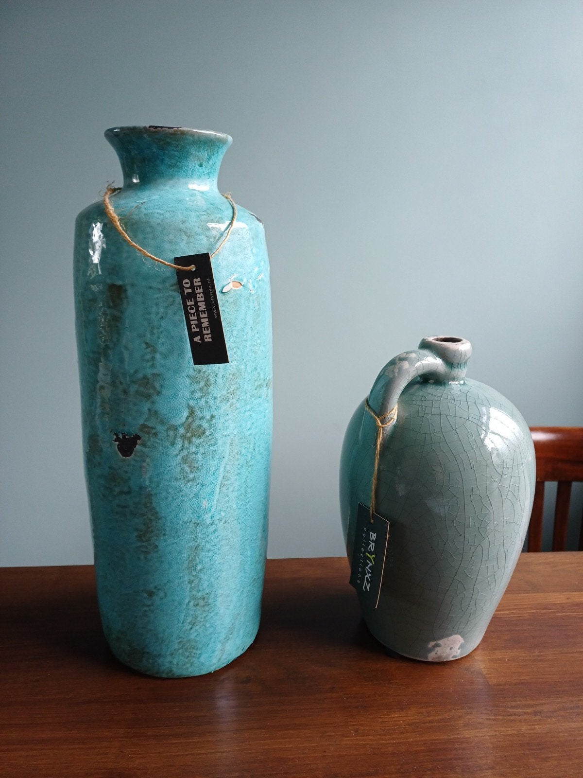 Brynxz Vazen Set - Turquoise en Grijsgroen Keramiek, Ophalen
