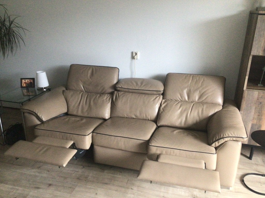 3-zits bank, leder, Huis en Inrichting, Ophalen, Gebruikt, Driepersoons, Rechte bank