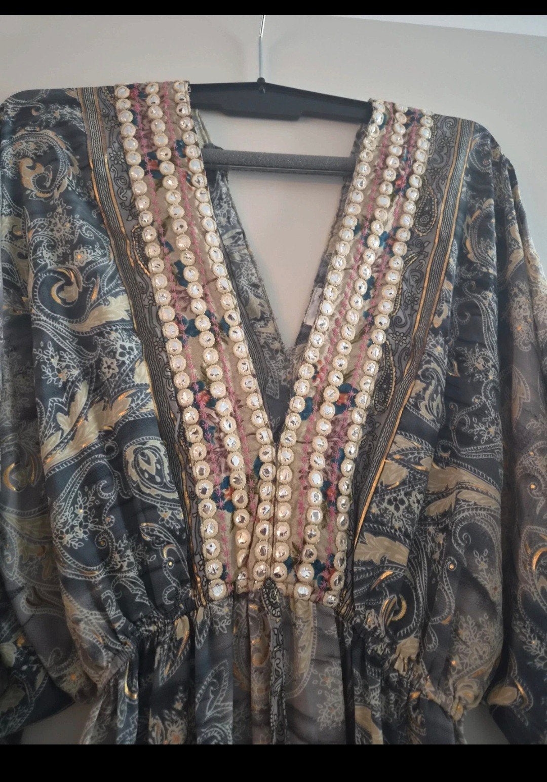 Boho Maxi Jurk met Borduurwerk en Kralen, Kleding | Dames, Maat 38/40 (M), Meerkleurig, Ophalen of Verzenden, Onder de knie