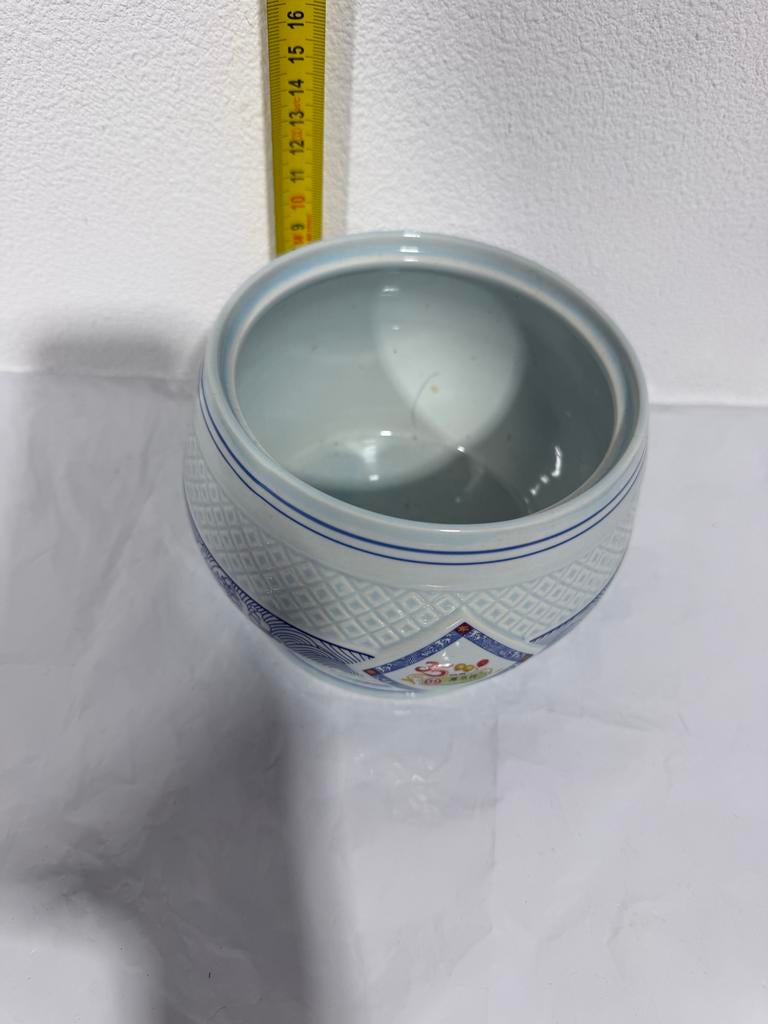Vintage Chinees Porseleinen Kom met Blauw-Wit Decor, Ophalen of Verzenden