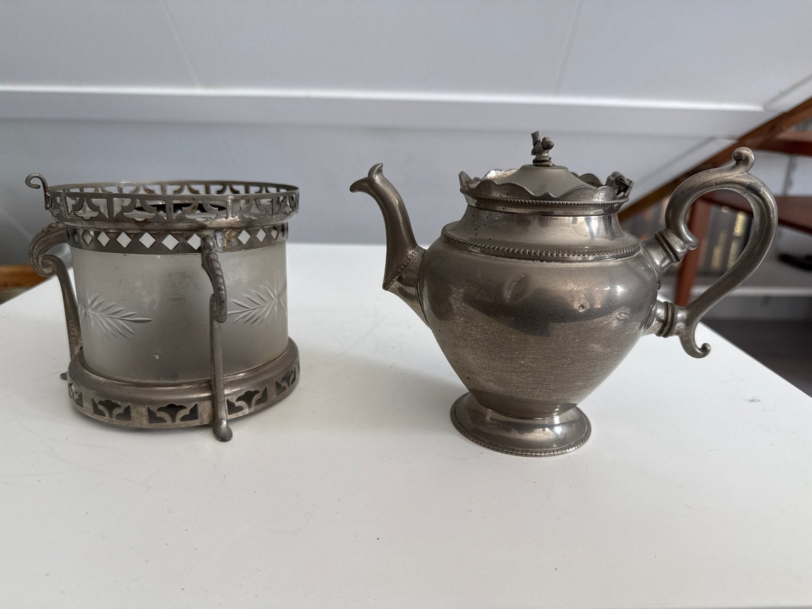 Antieke theepot en met rechaud, Ophalen of Verzenden