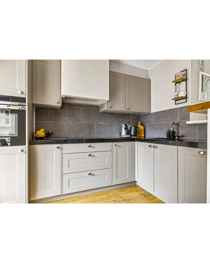 Moderne beige hoekkeuken + inbouwapparatuur, Huis en Inrichting, Ophalen, Overige kleuren, Hoekkeuken, Graniet of Steen