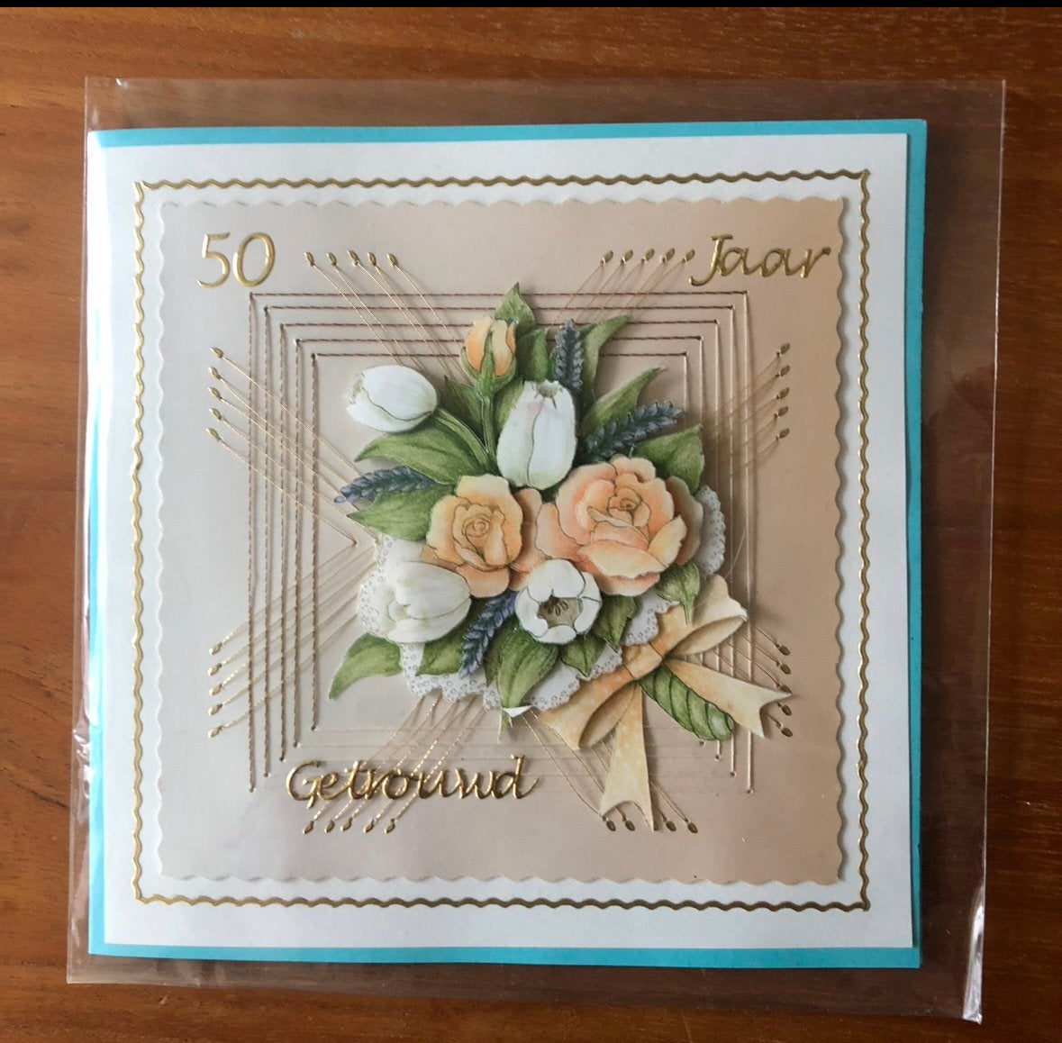 Nieuwe zelfgemaakte kaart met borduur 3D 50 jaar getrouwd, Hobby en Vrije tijd, Kaarten | Zelfgemaakt, Ophalen of Verzenden, Nieuw