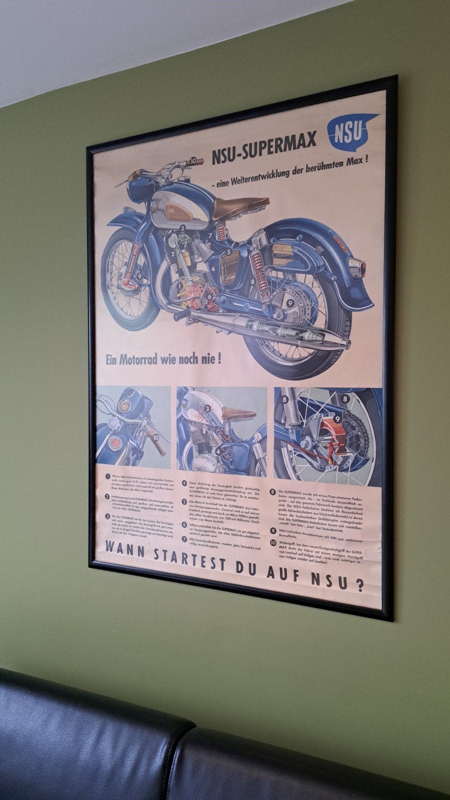 NSU Supermax poster - ORIGINEEL A0 - 1956, Deurposter of groter, Ophalen of Verzenden, Overige onderwerpen, Rechthoekig Staand