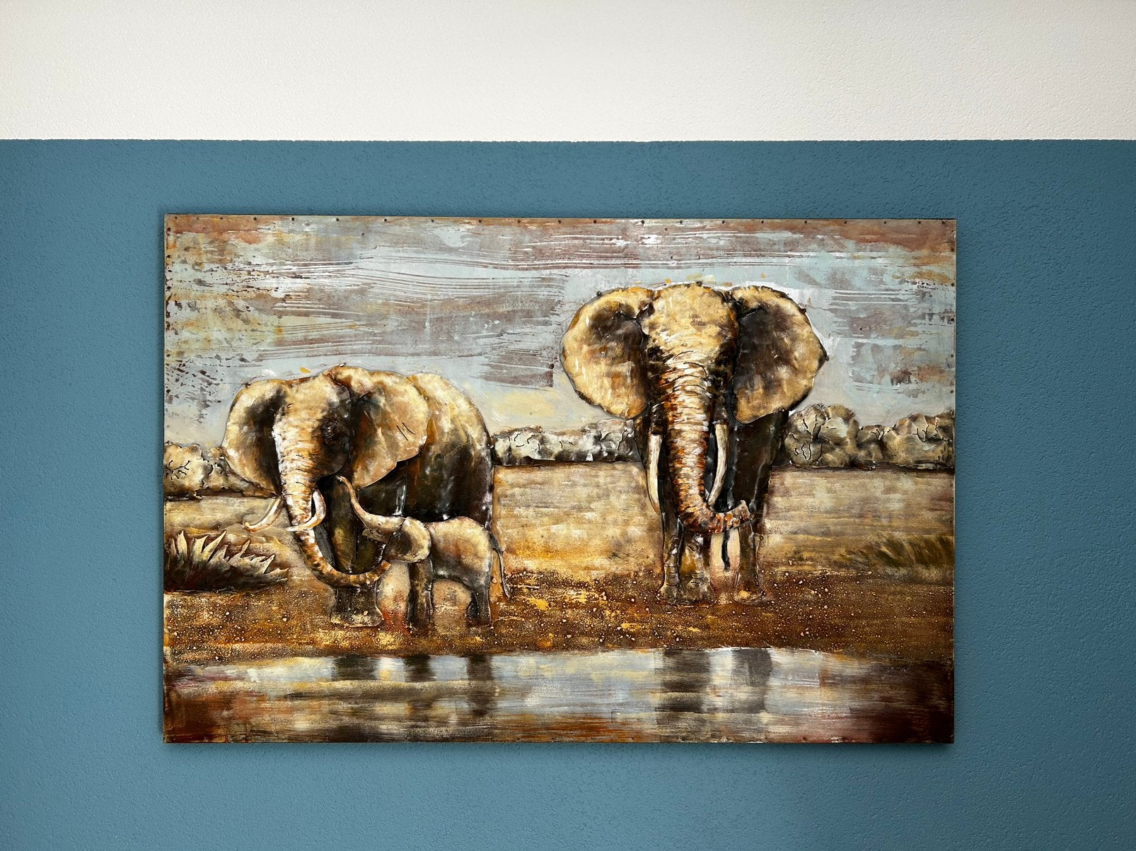Schilderij metaal 3d art olifanten, Huis en Inrichting, Woonaccessoires | Schilderijen, Tekeningen en Foto's, Ophalen of Verzenden