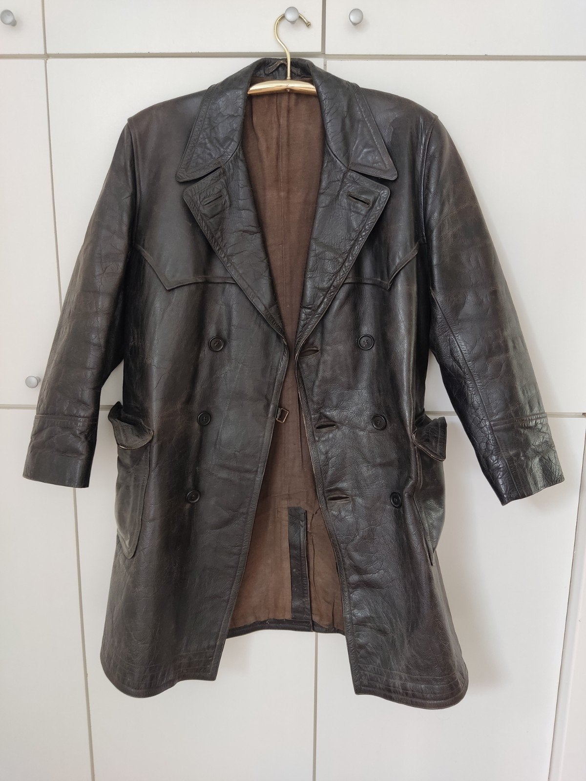 Vintage Leren Jas - Bruin, Ophalen of Verzenden, Gedragen, Maat 56/58 (XL), Bruin