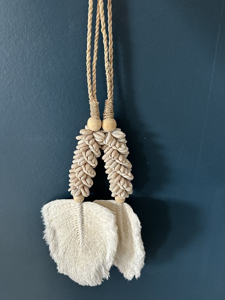Prachtige wanddecoratie met schelpen en macramé, 17 cm, Natuurlijk materiaal, 55 cm, Overige stijlen
