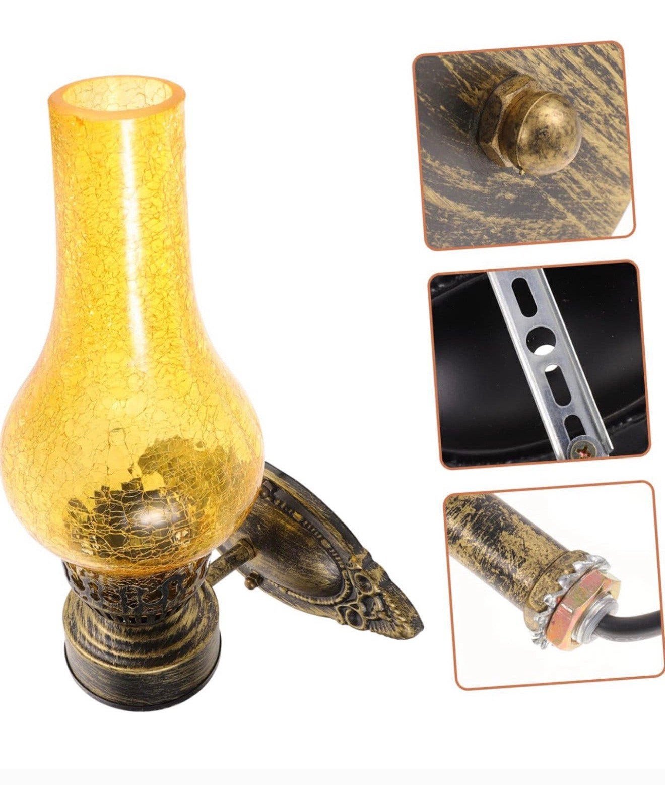 Wandlamp Industrieel olie-lamp lantaarn geel glas antiek set, P, P, P, Nieuw