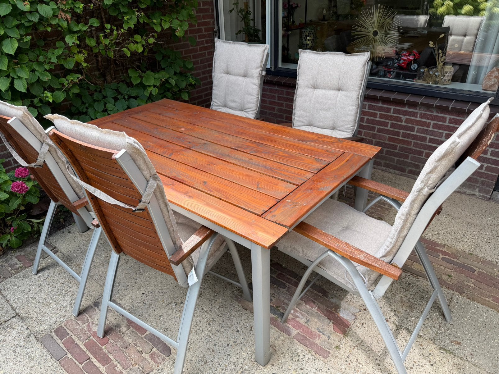 Tuinset 6x stoelen en kussens 100x180cm, Ophalen, Gebruikt, 6 zitplaatsen, Aluminium