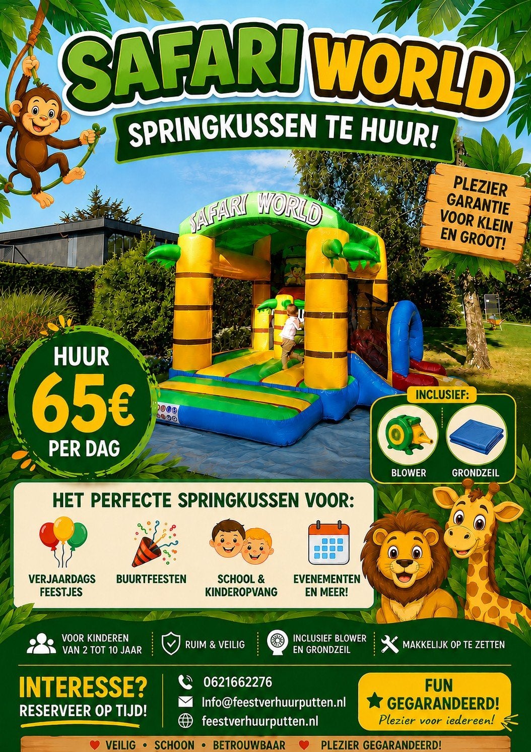 Springkussen te huur met glijbaan, Ophalen, Gebruikt