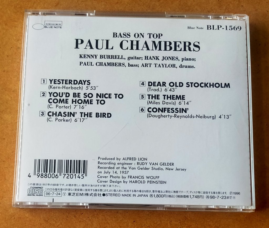 Paul Chambers - Bass On Top CD 1957/1996 Japan, Ophalen of Verzenden, Zo goed als nieuw, Jazz