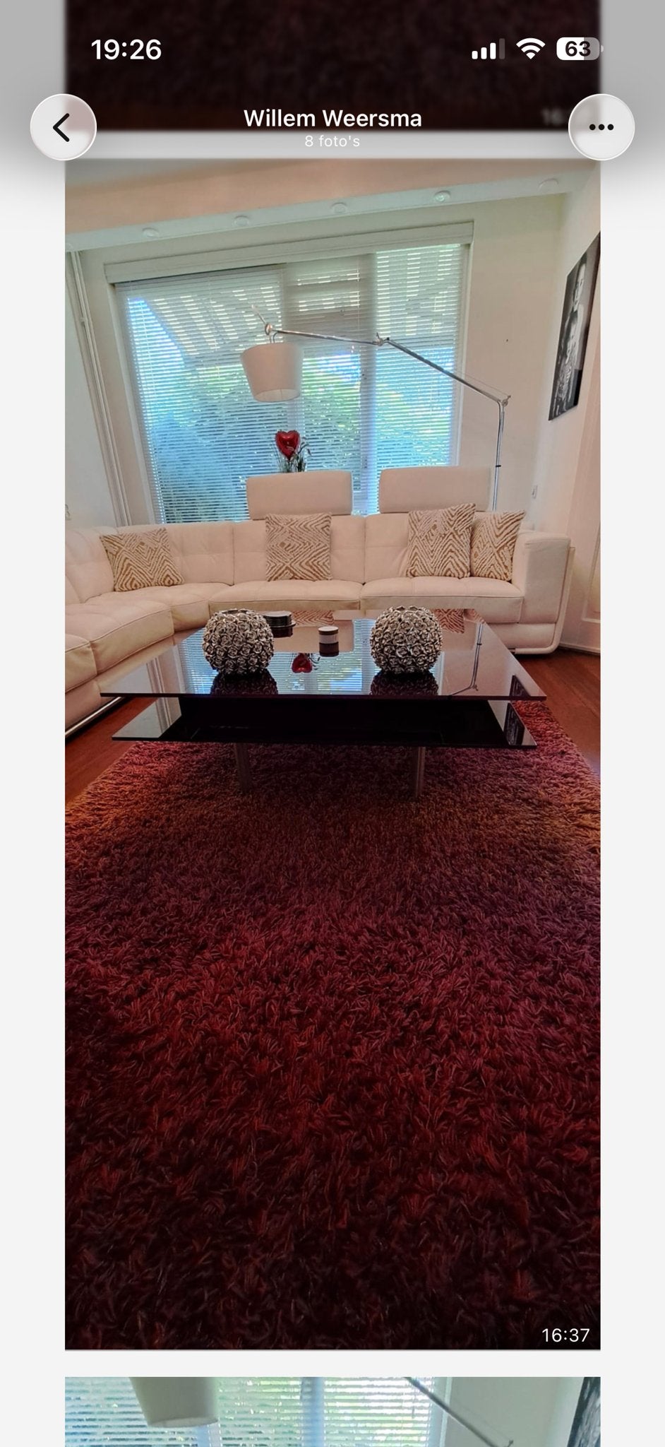 Aubergine glazen salontafel 100x100x40 cm, Huis en Inrichting, Tafels | Salontafels, Ophalen, Gebruikt, 50 tot 100 cm, Vierkant