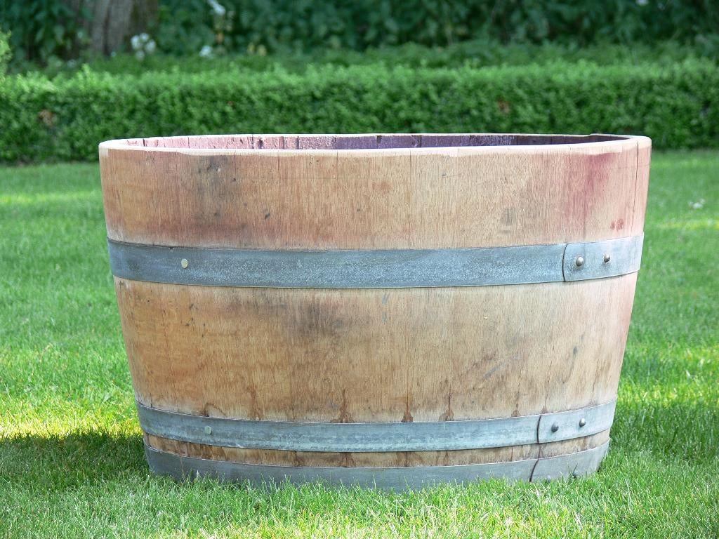 Eiken bloembak van wijnvat, Ophalen, Rond, Zo goed als nieuw, 60 tot 100 cm