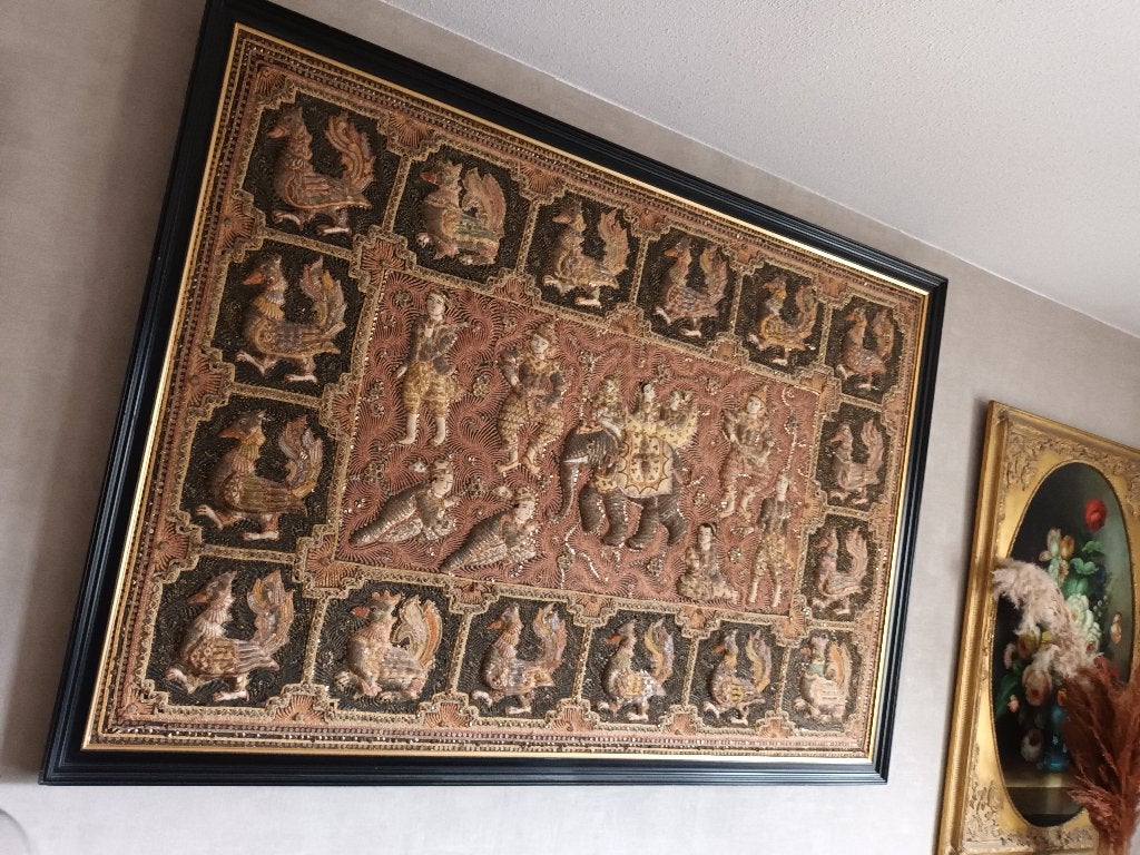 Handgeborduurde antiek calico, Ophalen of Verzenden