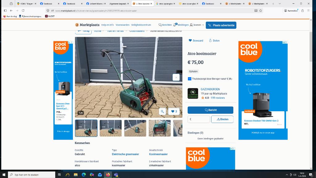 ATCO elektrische kooimaaier gezocht, Tuin en Terras, Gebruikt, Atco, Ophalen of Verzenden, Opvangbak