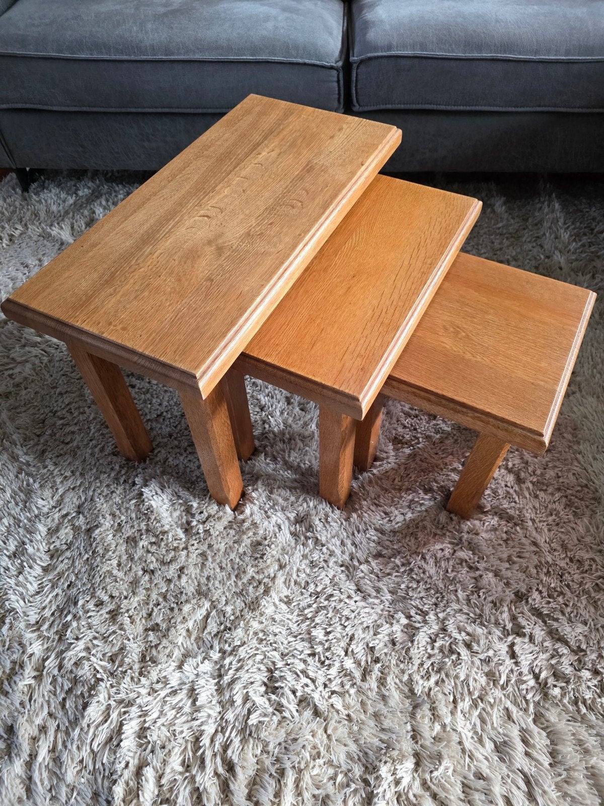 Set van 3 Massief Eiken Bijzettafels (Nesting Tables), Ophalen, Zo goed als nieuw, Hout, Minder dan 100 cm