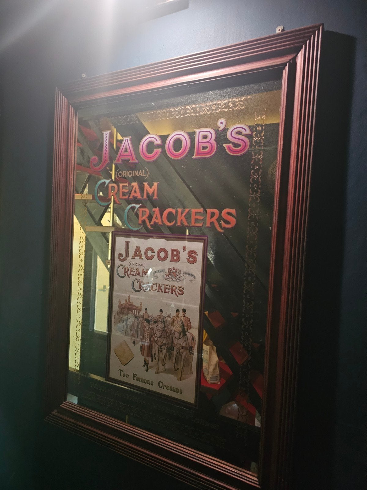 Vintage Jacob's Cream Crackers spiegel - Reclame spiegel, Ophalen of Verzenden, Rechthoekig, 50 tot 100 cm, 100 tot 150 cm