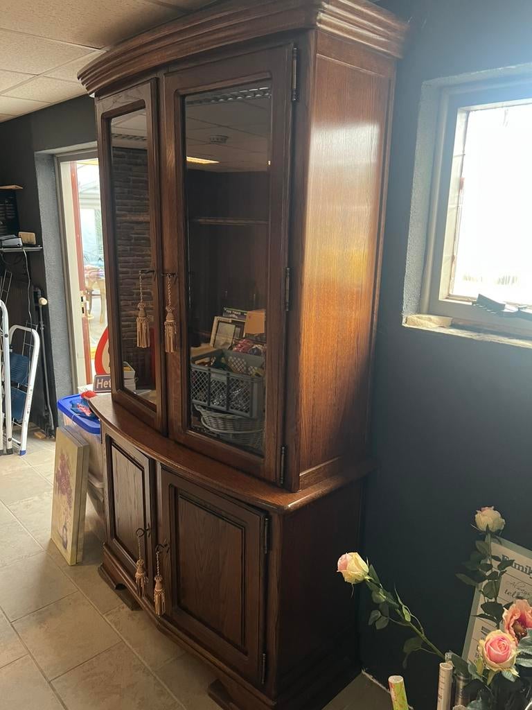 Vitrine kast, Klassiek, Eikenhout, Ophalen of Verzenden, 150 tot 200 cm