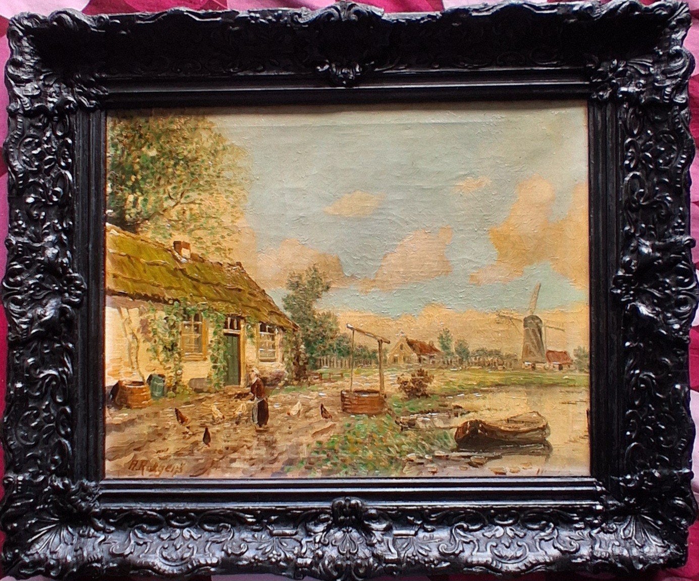 Anton Rutgers (1905-1981),Hollands tafereeltje.  51/47 cm., Ophalen, Doek, Impressionistisch, Gesigneerd