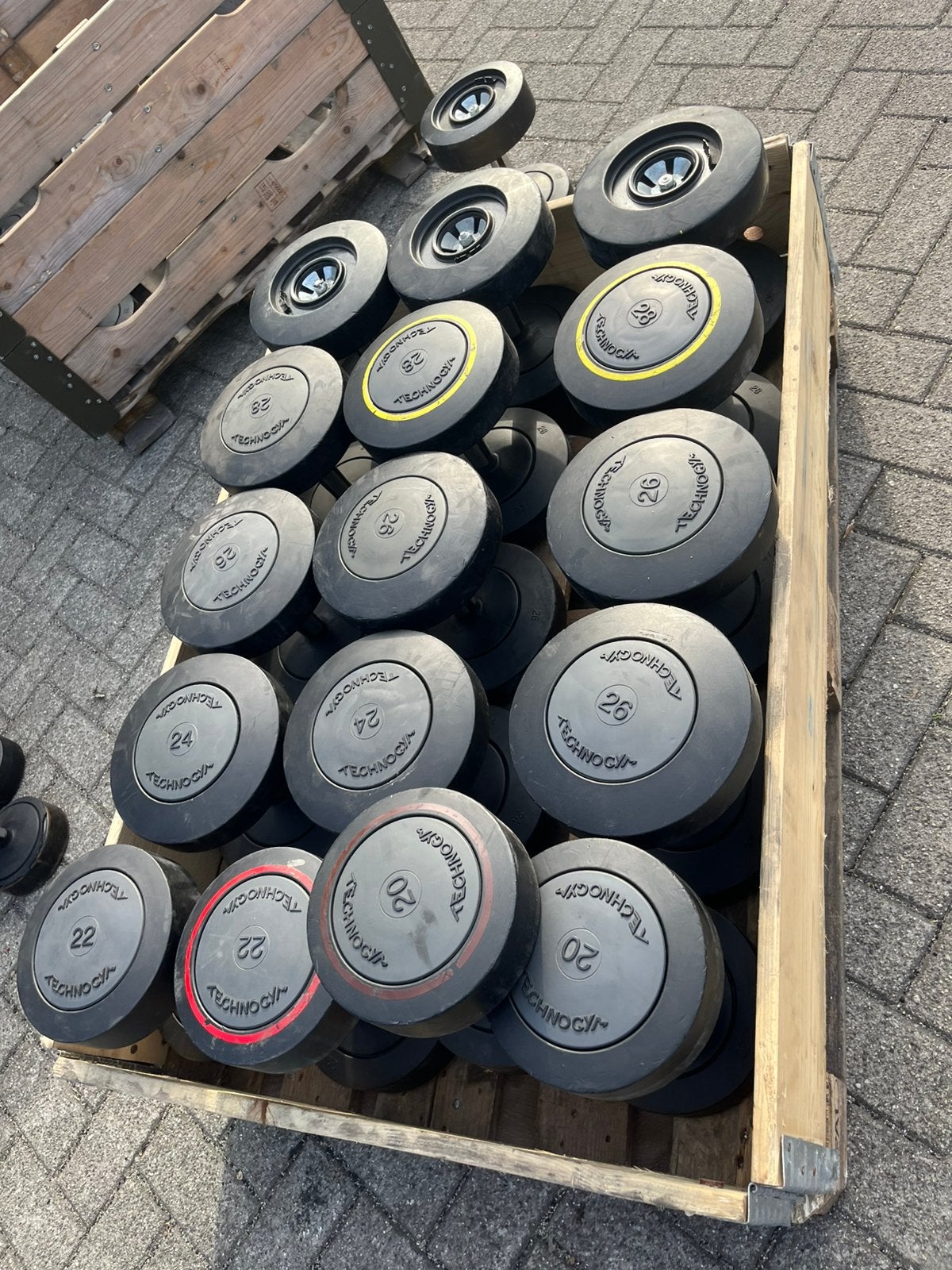 Technogym dumbbells 20-42 kg gewichten, Sport en Fitness, Fitnessmaterialen, Ophalen, Dumbbells, 20-42 kg, Gebruikt